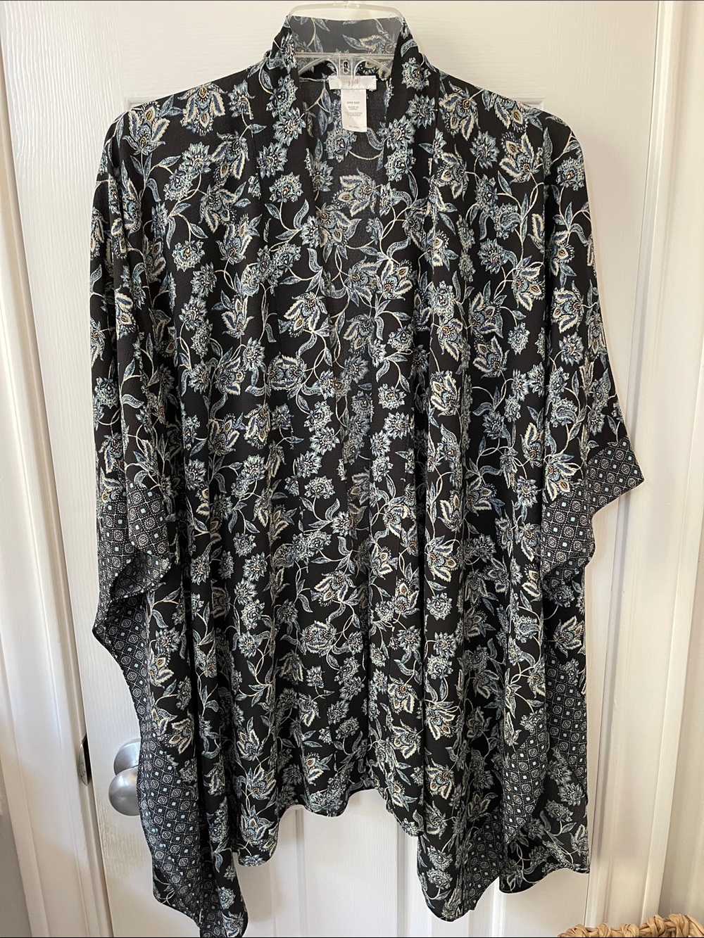 J. Jill Black Floral Open Front Kimono